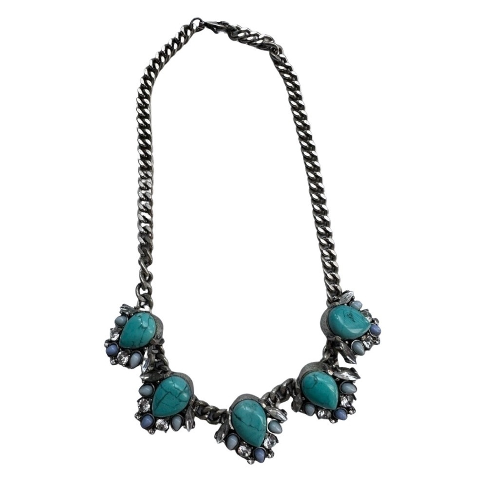 3/$22 🌈 Express Statement Necklace Collar Rhinestone Blue Faux Turquoise Silver
